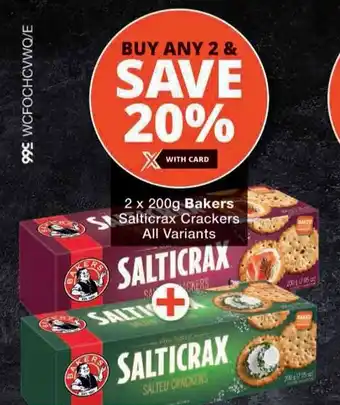 Checkers 2 x 200g Bakers Salticrax Crackers All Variants offer