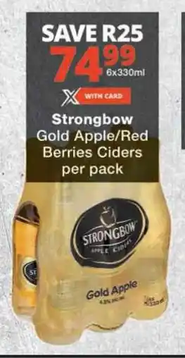 Checkers Strongbow Gold Apple/Red Berries Ciders per pack offer