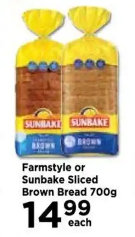 Farmstyle or Sunbake Sliced Brown Bread 700g