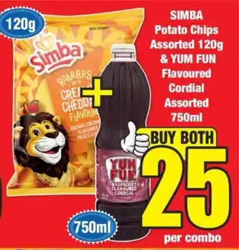 Boxer SIMBA Potato Chips Assorted 120g & YUM FUN Flavoured Cordial Assorted 750ml offer