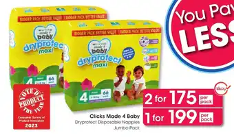 Clicks Clicks Made 4 Baby Dryprotect Disposable Nappies Jumbo Pack offer