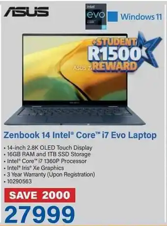 Incredible Connection ASUS Zenbook 14 Intel Core i7 Evo Laptop offer