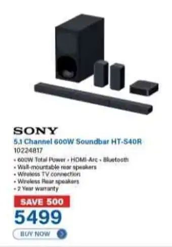 Incredible Connection SONY 5.1 Channel 600W Soundbar HT-S40R offer