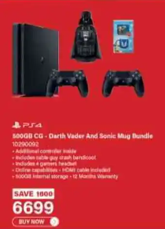 Incredible Connection PS4 500GB CG Darth Vader And Sonic Mug Bundle offer