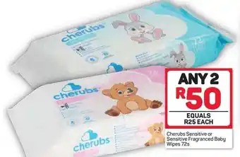 Pick n Pay Cherubs Sensitive or Sensitive Fragranced Baby Wipes 72s offer