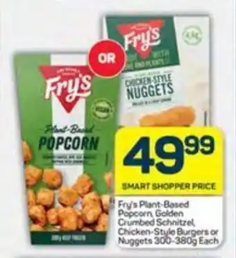 Fry's Plant-Based Popcorn Golden Crumbed Schnitzel Chicken-Style Burgers or Nuggets 300-380g Each