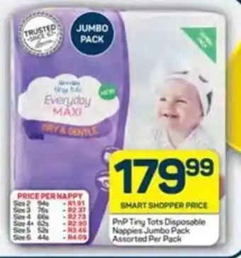 Pick n Pay Liquor PnP Tiny Tots Disposable Nappies Jumbo Pack Assorted Per Pack offer