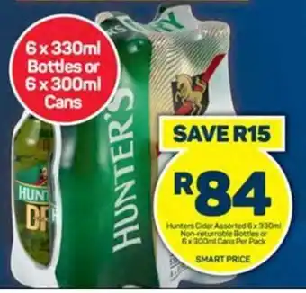Hunters Cider Assorted 6x 330ml Non-returnable Bottles or 6x300ml Cans Per Pack