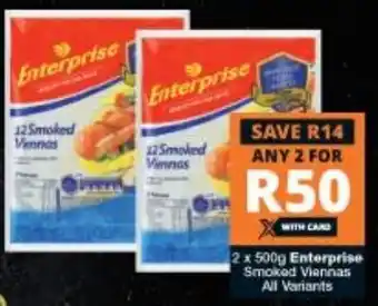 Checkers Enterprise Smoked Viennas 2x500g offer