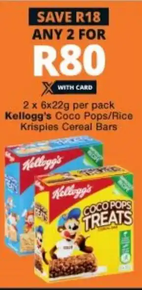 Checkers Kellogg's Coco Pops/Rice Krispies Cereal Bars offer
