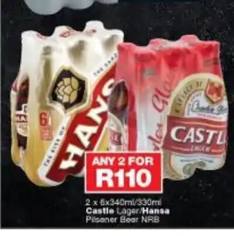 Checkers 2x6x240ml/330ml Castle Lager Hansa offer