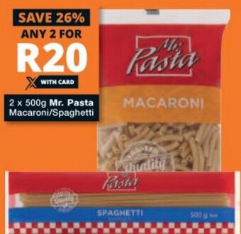 Checkers Mr. Pasta Macaroni/Spaghetti 2x500g offer