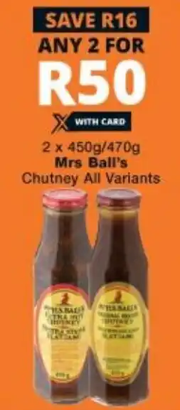 Checkers Mrs Ball's Chutney 2x450g/470g offer