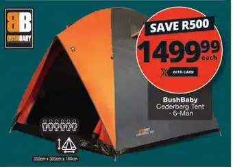 Checkers BushBaby Cederberg Tent 6-Man offer