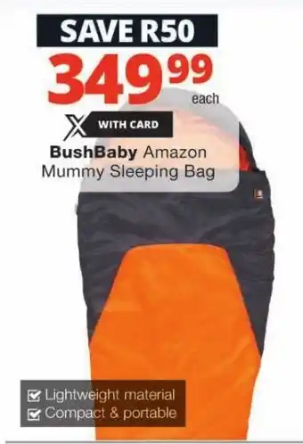 Checkers BushBaby Amazon Mummy Sleeping Bag offer