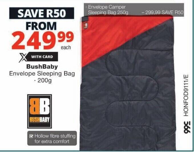 BushBaby Envelope Sleeping Bag 200g offer at Checkers