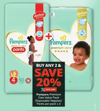 Checkers Pampers Premium Care Value Pack Disposable Nappies/ Pants per pack x2 offer