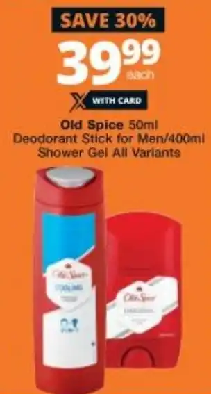 Checkers Old Spice Deodorant for Men 50ml / Shower Gel 400ml offer