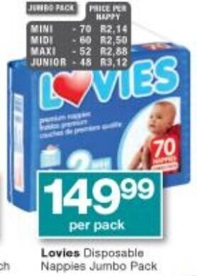 Checkers Lovies Disposable Nappies Jumbo offer