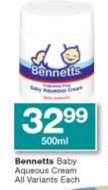 Checkers Bennetts Baby Aqueous Cream 500ml offer