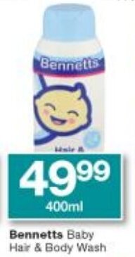 Checkers Bennetts Baby Hair & Body Wash 400ml offer