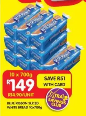 Shoprite BLUE RIBBON SLICED WHITE BREAD 10x700g offer