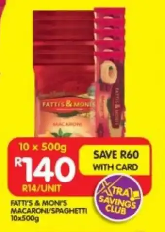 Shoprite FATTI'S & MONI'S MACARONI/SPAGHETTI 10x500g offer