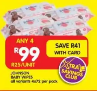 Shoprite JOHNSON BABY WIPES all variants 4x72 per pack offer
