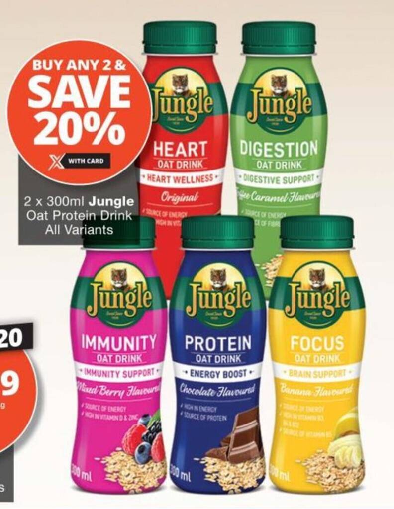 2 x 300ml Jungle Oat Protein Drink All Variants offer at Checkers Hyper
