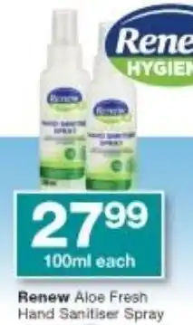 Checkers Renew Aloe Fresh Hand Sanitiser Spray 100ml offer