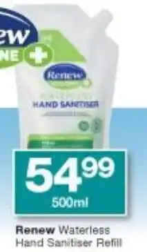 Checkers Renew Waterless Hand Sanitiser Refill 500ml offer