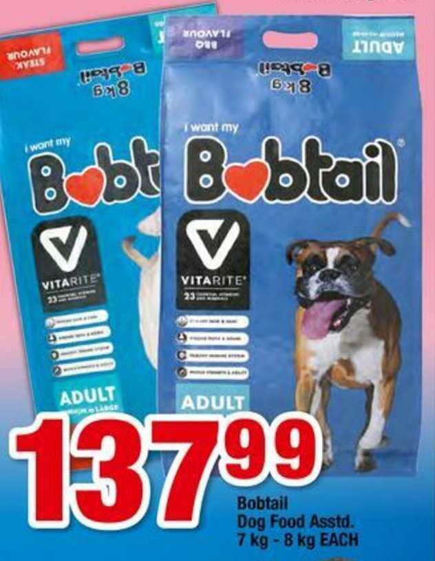 Bobtail Dog Food 7kg 8kg offer at Megasave