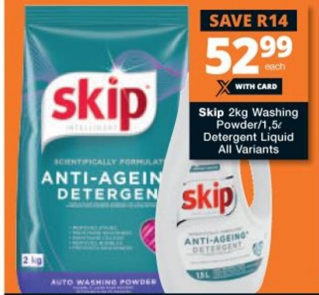 Skip 2kg Washing Powder 1.5L Detergent Liquid offer at Checkers