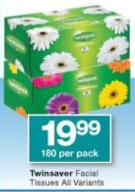 Checkers Twinsaver Facial Tissues 180 per pack offer