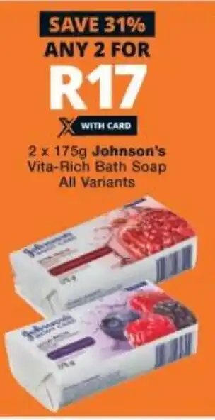 Checkers Johnson's Vita-Rich Bath Soap 2x175g offer