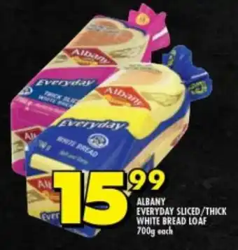 Shoprite ALBANY EVERYDAY SLICED/THICK WHITE BREAD LOAF 700g each offer