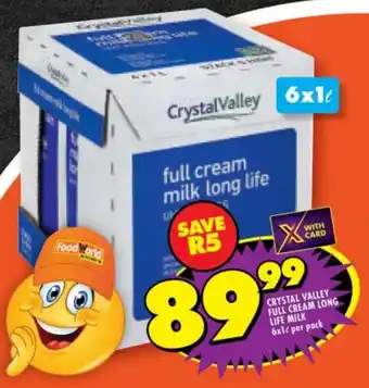 Shoprite CRYSTAL VALLEY FULL CREAM LONG LIFE MILK 6x1L per pack offer