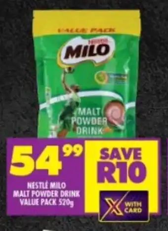Shoprite NESTLE MILO MALT POWDER DRINK VALUE PACK 520g offer