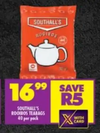 Shoprite SOUTHALL'S ROOIBOS TEABAGS 40 per pack offer