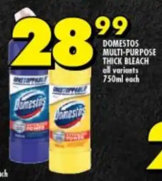 Shoprite DOMESTOS MULTI-PURPOSE THICK BLEACH all variants 750ml each offer