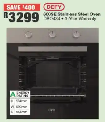 House & Home Defy 600SE Stainless Steel Oven offer