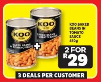 Usave KOO BAKED BEANS IN TOMATO SAUCE 410g offer