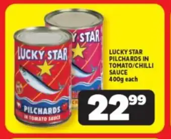 Usave LUCKY STAR PILCHARDS IN TOMATO/CHILLI SAUCE 400g each offer