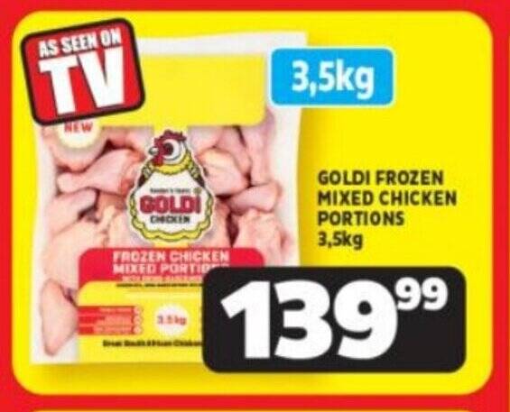 GOLDI FROZEN MIXED CHICKEN PORTIONS 3,5kg offer at Usave