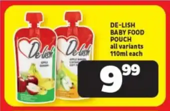 Usave DE-LISH BABY FOOD POUCH all variants 110ml each offer