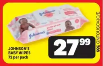 Usave JOHNSON'S BABY WIPES 72 per pack offer