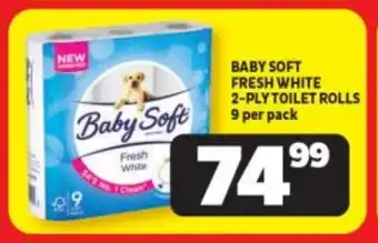 Usave BABY SOFT FRESH WHITE 2-PLY TOILET ROLLS 9 per pack offer