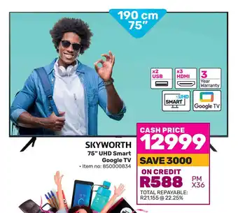 Game SKYWORTH 75" UHD Smart Google TV offer