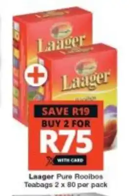 Checkers Laager Pure Rooibos Teabags 2x 80 per pack offer