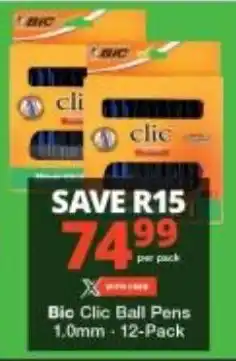 Checkers Bic Clic Ball Pens 1.0mm, 12-Pack offer